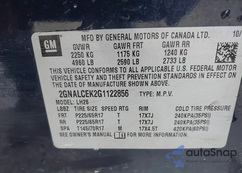 2016 Chevrolet Equinox Lt z USA, uszkodzony, nr VIN 2GNALCEK2G1122856